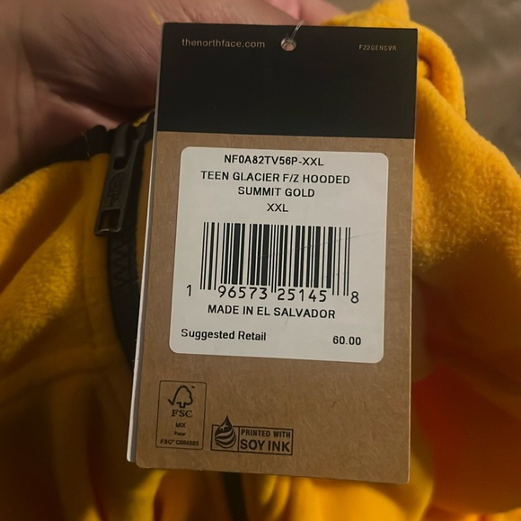 THE NORTH FACE Teen Glacier Lightweight Full Zip Hooded Jacket Summit Gold NWT - Picture 6 of 6